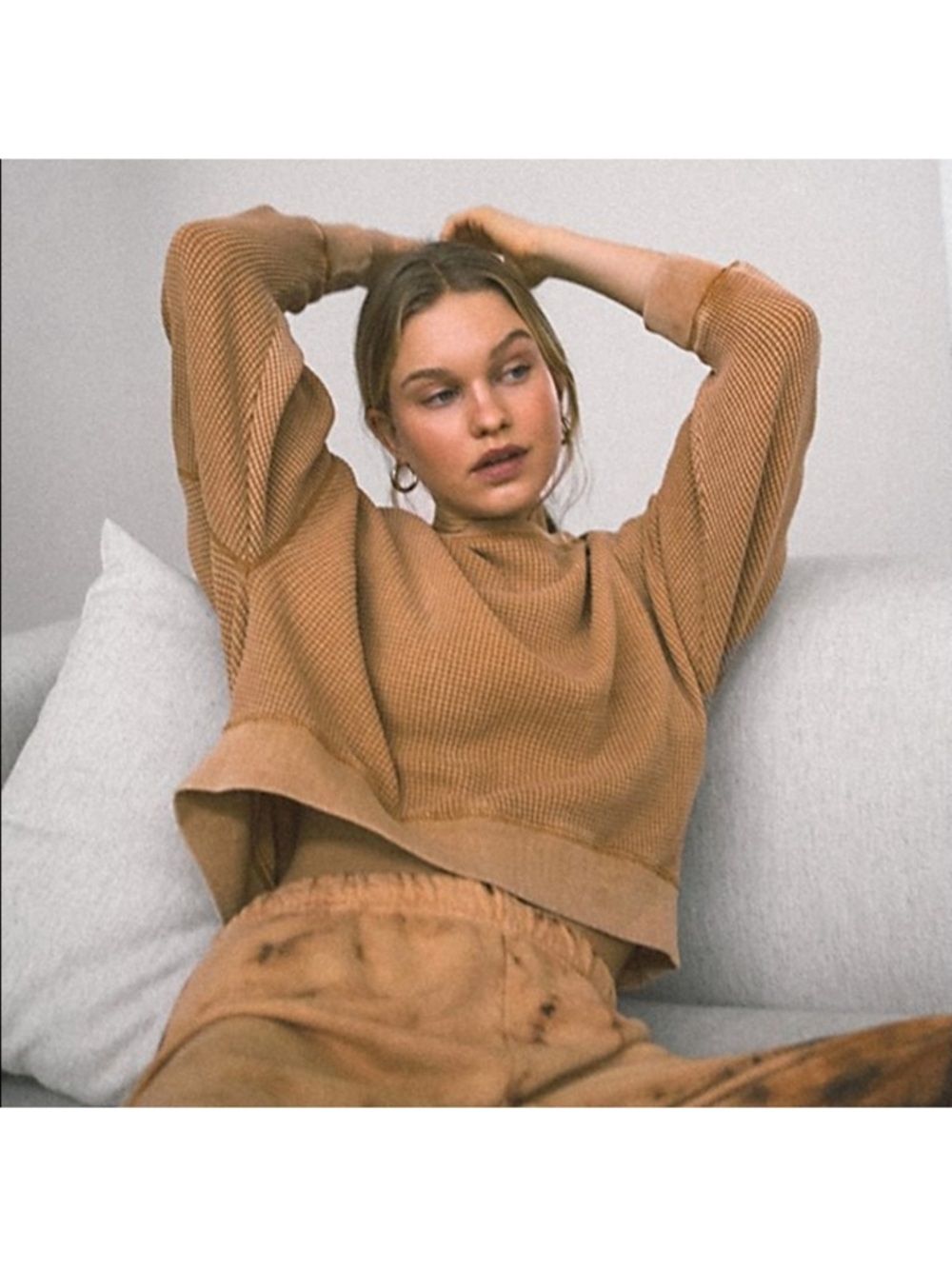 Urban Outfitters Mustard Waffle-Knit Long Sleeve Top